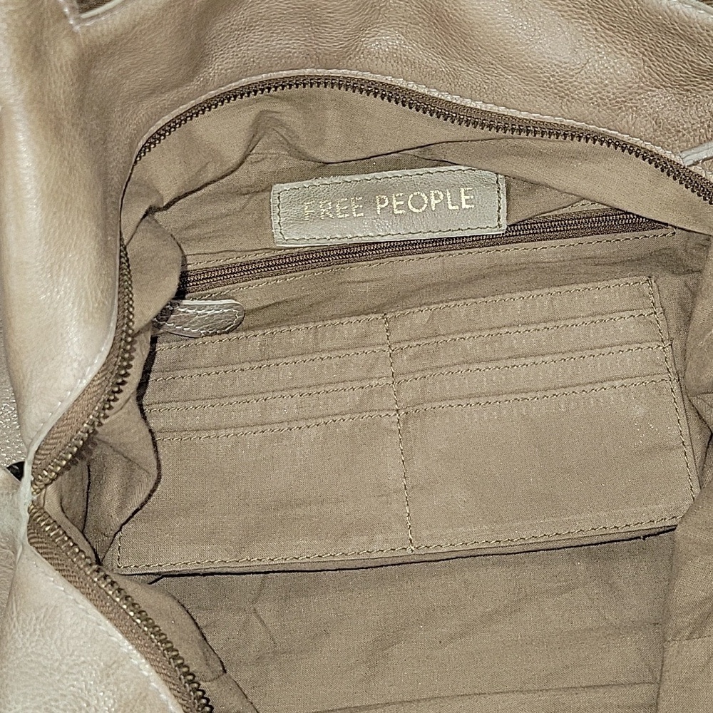 Free People Large Leather Hobo Shoulder Bag in Taupe - Picture 8 of 9